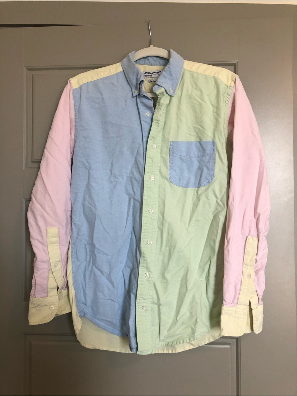 American Apparel Pastel Colorblock Button-Down Shirt - Blue, Green, Pink, Yellow